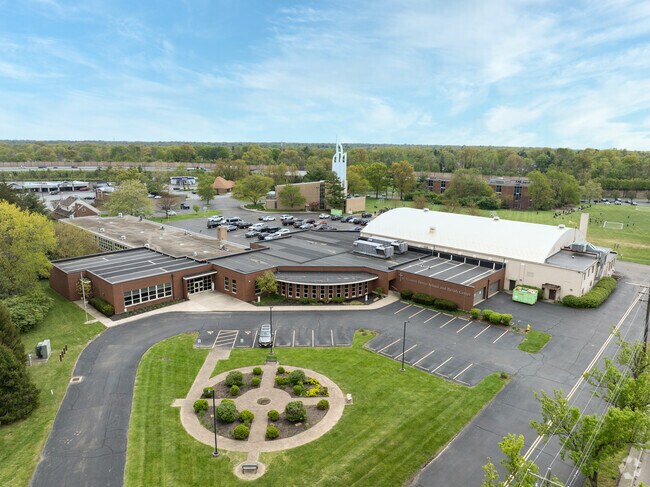 An aerial view of St. Vincent Ferrer Catholic School showing the layout of their campus.