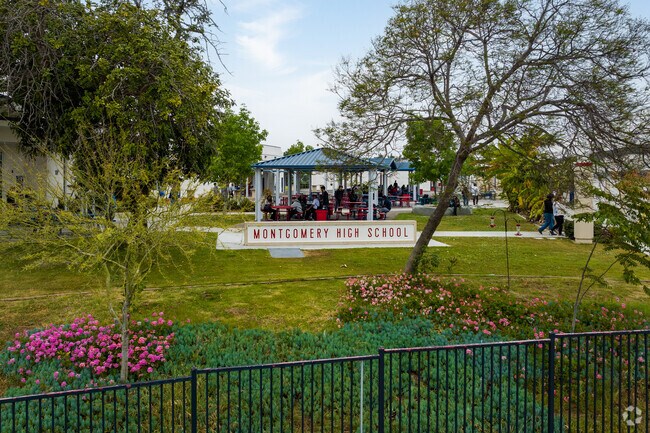 A glimpse at Montgomery High School shows the lush landscape and inviting campus in Otay Mesa West