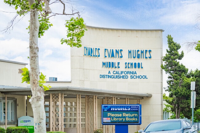 Hughes Middle School, entrance in Long Beach, California.