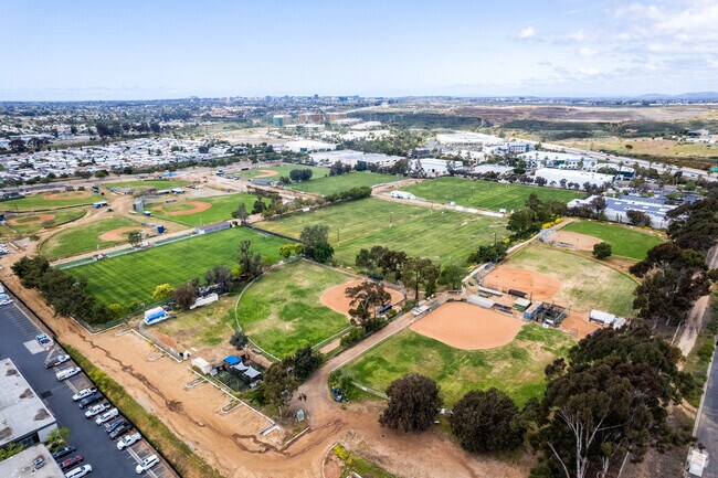 Hickman Sports Complex shows the many baseball fields, and soccer fields located in Kearny Mesa