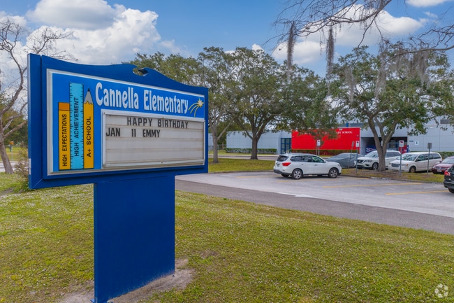 Cannella Elementary School signage is displayed in front of the school highlighting the entrance