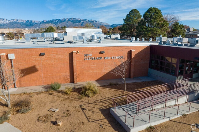Front entrance and sign at Cleveland Middle School.