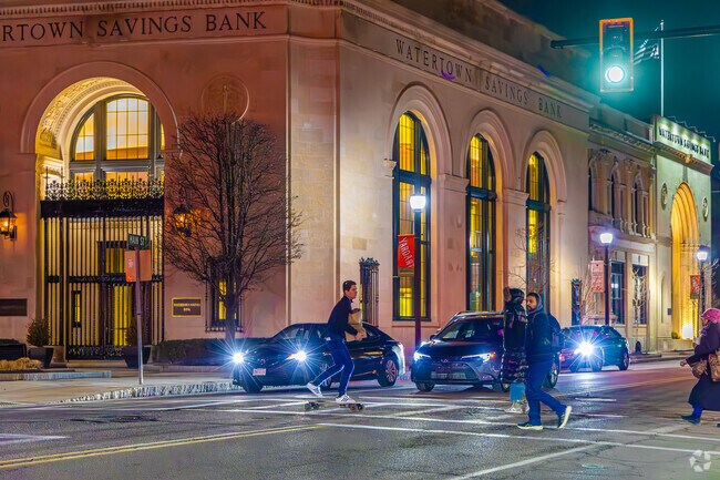Residents of Watertown Square enjoy commuting by foot and skateboards.