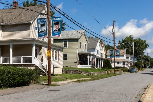 The streets in Providence are lined with Hometown Hero Flags.
