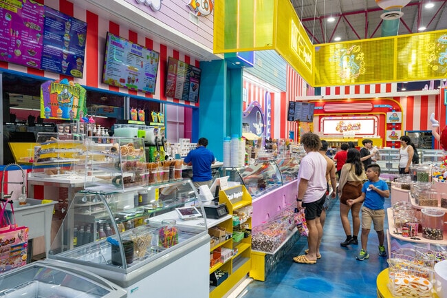 Various flamboyant candy stores line Padre Blvd in South Padre Island.