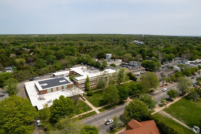 East Hapton Middle School has greenery and trails throughout the campus.