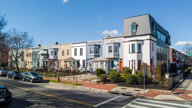 The occasional modern build sits among the lines of row homes in Truxton Circle.