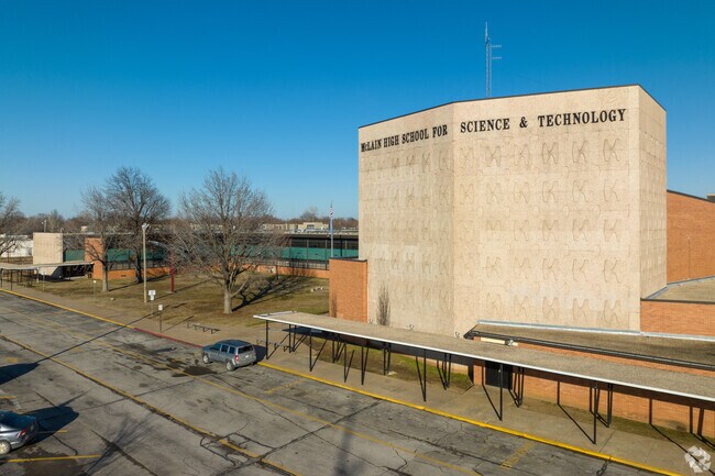 Front view of Mclain High School of Science and Technology.