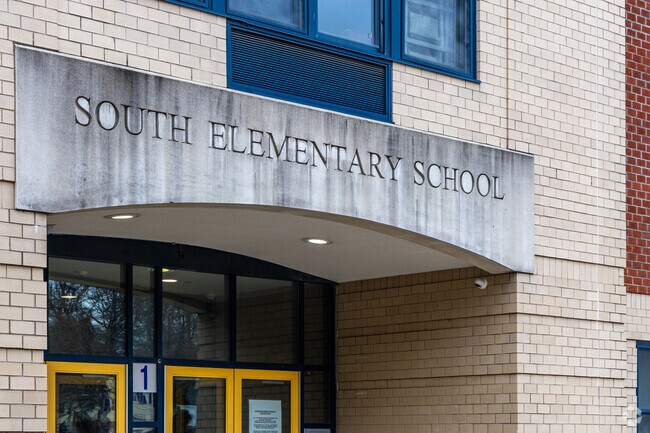 A detail of the entry way at the South Elementary School in Stoneham, MA.