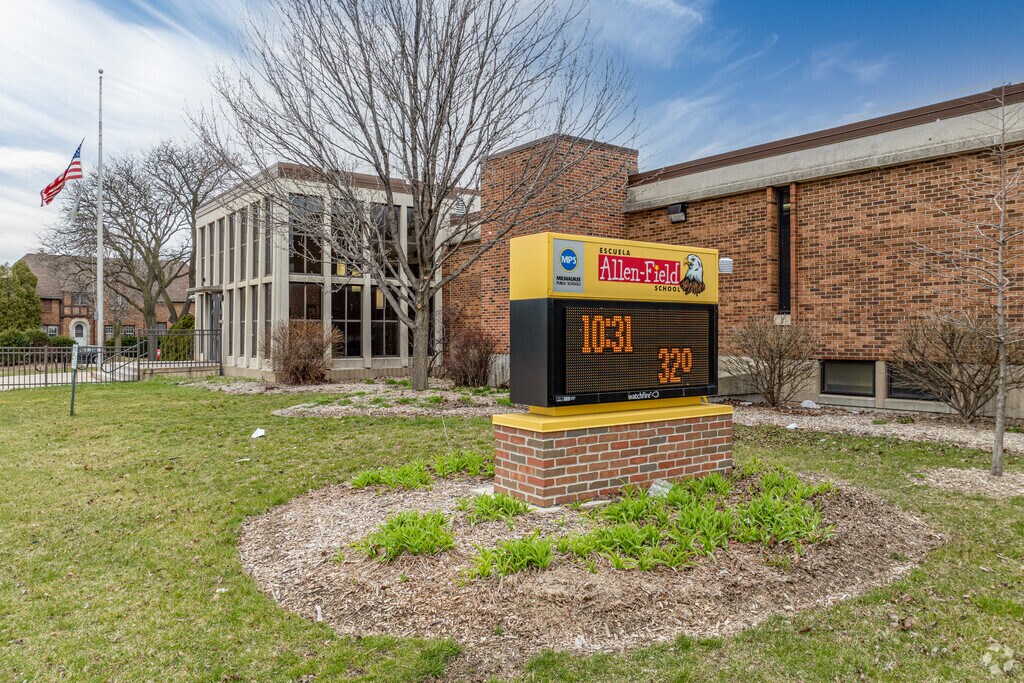 The entrance signage at Allen-Field School.