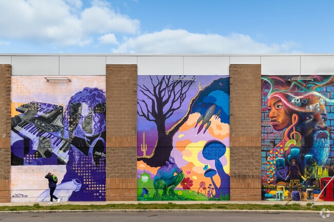 BLKOUT Walls murals by Joe Cazeno, Darius Baber and Demien Deyonte are in New Center.