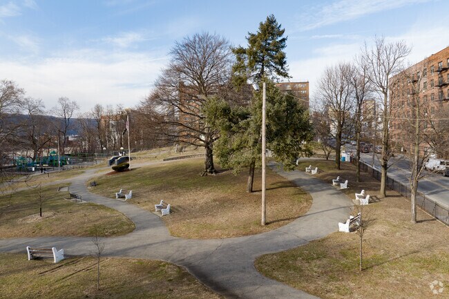 Anthony O'Boyle Park is a nice open space outside with lots of seating and walkways in NY.