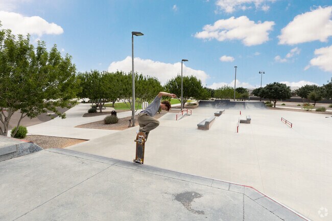 Skaters practice at the Mansel Carter Oasis Park skate park.