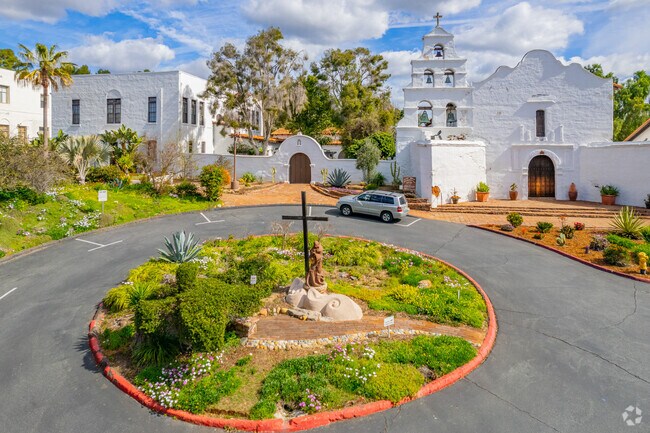 Mission Basilica San Diego De Alga roundabout parking lot.