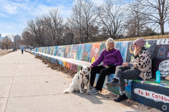 When in Rogers Park, be sure to check out the art murals in Loyola Park that double as a bench.