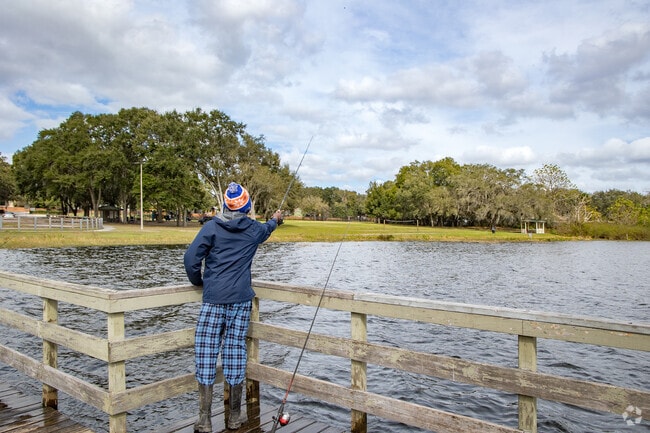 Residents love to fish off the pier at Prairie Lake Park.
