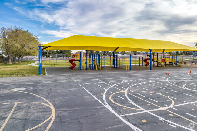 Shaded playground for all-season play at Doris Hancock Elementary.