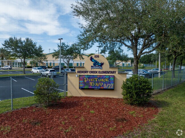 Hickory Creek Elementary sign welcomes students to a productive day at school.