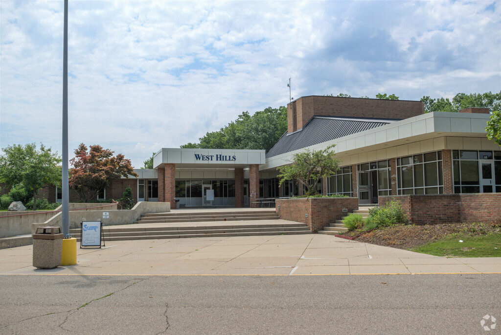 West Hills Middle School front entrance in West Bloomfield.