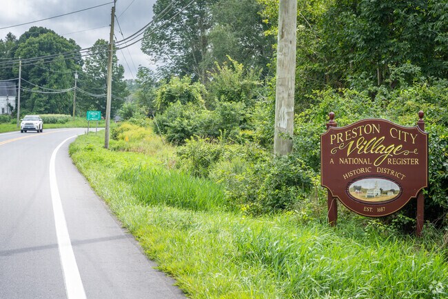 Welcome to Preston Village. Experience the town’s charm with this welcoming sign in CT.