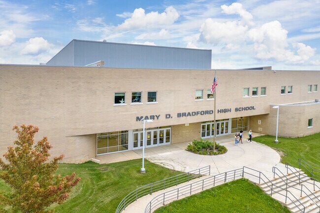 Mary D Bradford High School offers a sprawling campus when viewed from above in Harbor Side.
