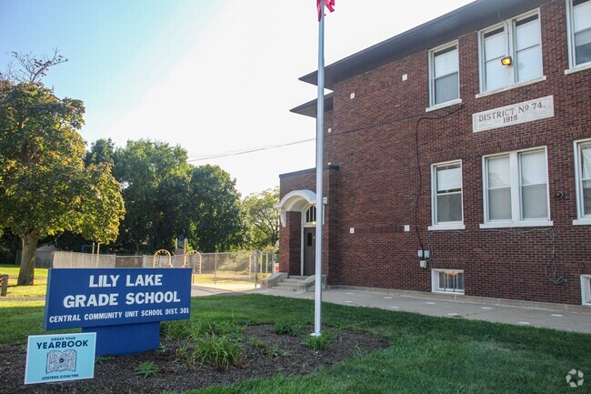 View of the Lily Lake Grade School sign located in Lily Lake, Maple Park IL.