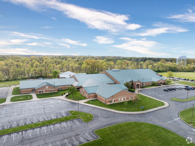 An aerial view of Columbia Elementary School showing the layout of their campus.