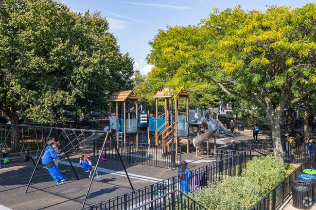 Swings and jungle gyms are aplenty at Astoria Heights Playground in Queens.