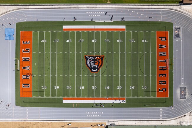 The spirited football field on Orange High School's campus in Orange, CA.