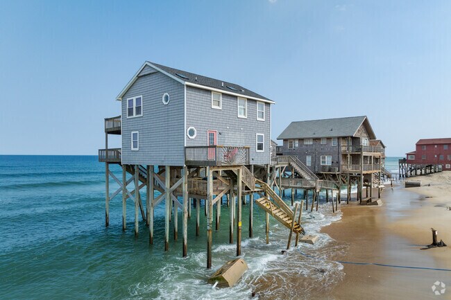 Elevated homes in Rodanthe are nestled at the water's edge on the Outer Banks.