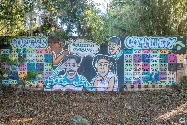 Porter's Community Park has a colorful mural that greets you by the basketball courts.