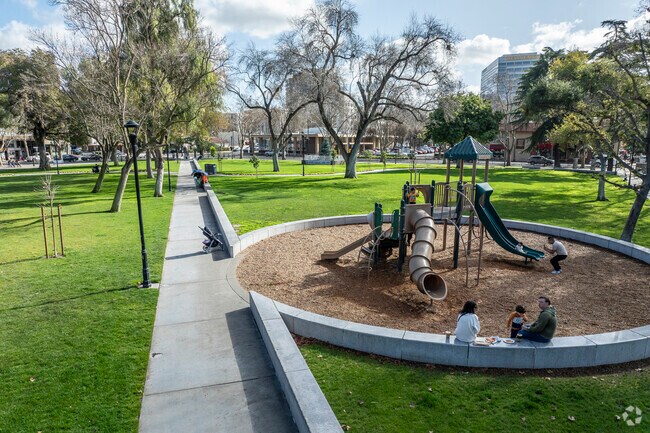 Downtown Concord's Todos Santos Plaza is home to a playground structure for kids of all ages.