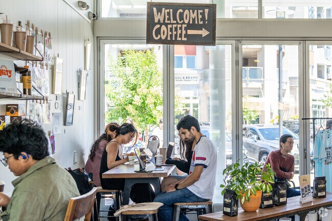 Philz Coffee is busy with patrons throughout the week in Cupertino.