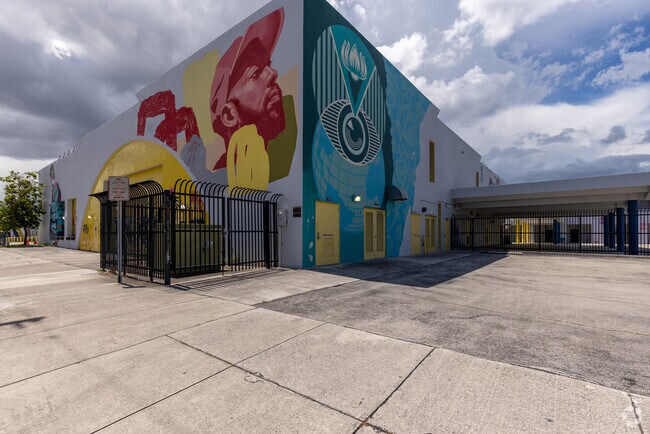 Vibrant art displayed on the building at Eneida M. Hartner Elementary in Wynwood.