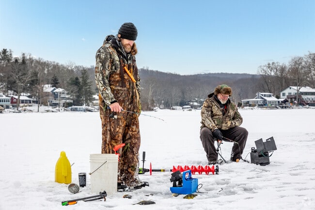 Cranberry Lake in Byram transforms into a winter haven for ice fishing enthusiasts.
