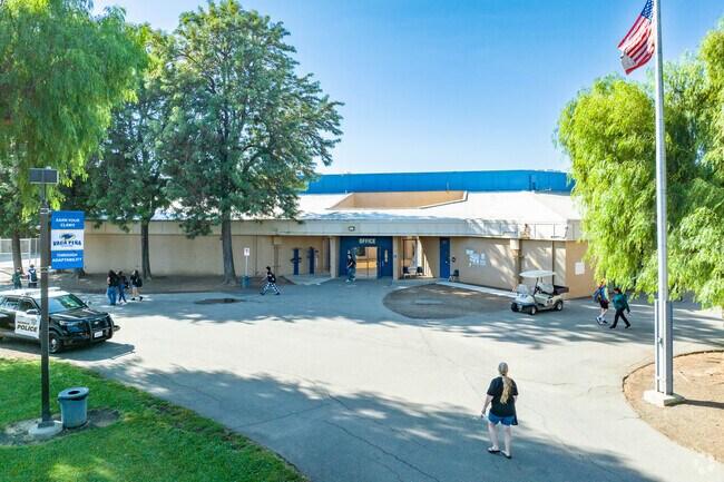 The entrance to the Vaca Pena Middle School is safe with a police presence.