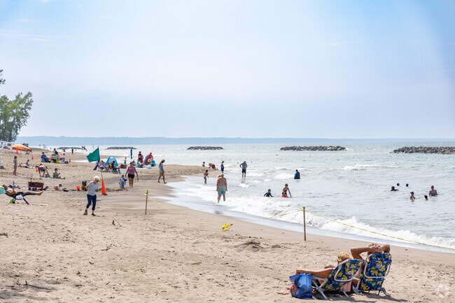 Residents taking a dip in the cool Lake Erie to beat the heat.