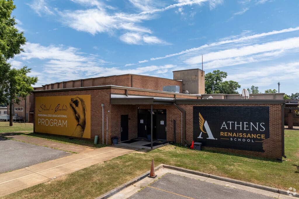One of three entrances to Athens Renaissance School in Athens Alabama.
