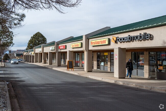 Restaurants and shopping at Chambers Plaza near Laredo Heights in Aurora, Colorado.