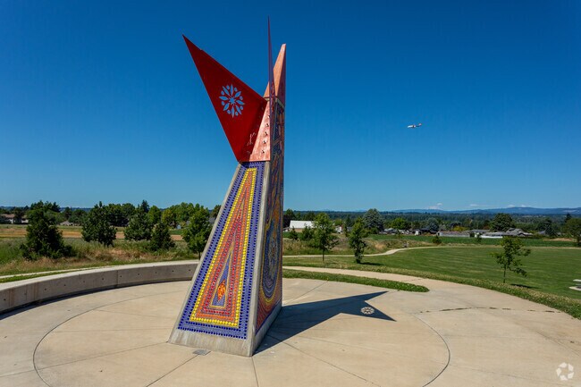 Mosaics sundial face north toward Mt. St. Helens at Luuwit View Park.