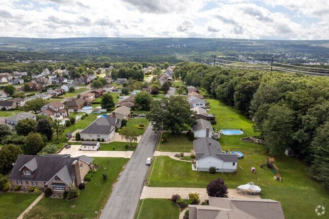 Aerial of Archbald showing the mountains in the background.
