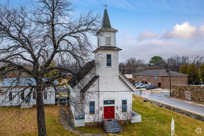 The Prairie Grove Cumberland Presbyterian Church is an iconic feature near downtown.