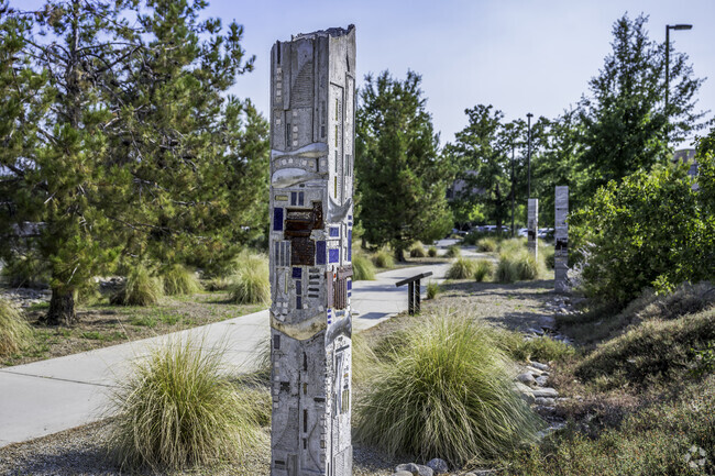 The art pillars in Bluffs give the community area a great vibe.