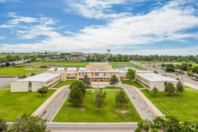 The front courtyard at Iver C. Ranum Middle School in Westminster, Colorado.