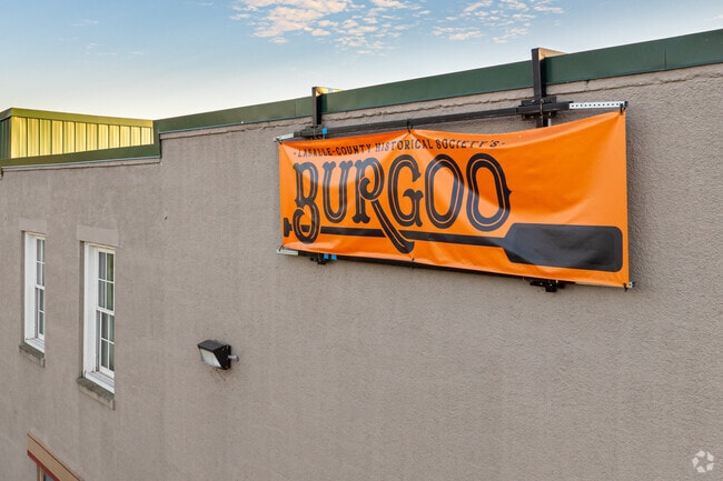 A banner promoting the annual Burgoo Festival, one of North Utica’s largest and longest-running events, hosted by the La Salle County Historical Society.