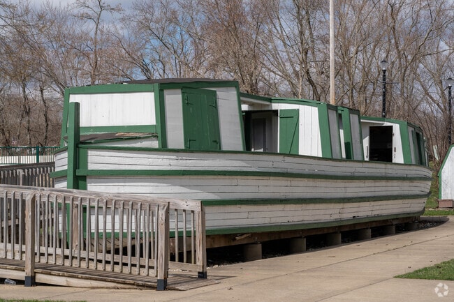 Step aboard a re-creation of a canal boat in St Helena Heritage Park in Canal, Fulton, Ohio.