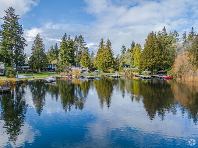Homes on Haller Lake have expansive lawns and beautiful views.