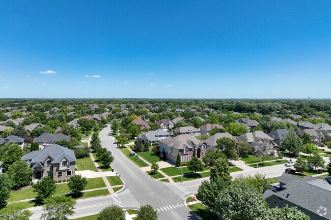 Homes in Springbrook Prairie sit on large lots with mature trees.