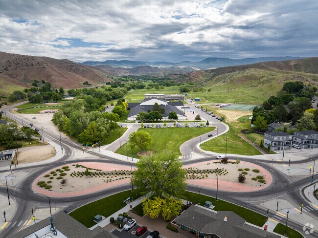 A roundabout keeps traffic flowing freely in front of Hillside Junior High School.