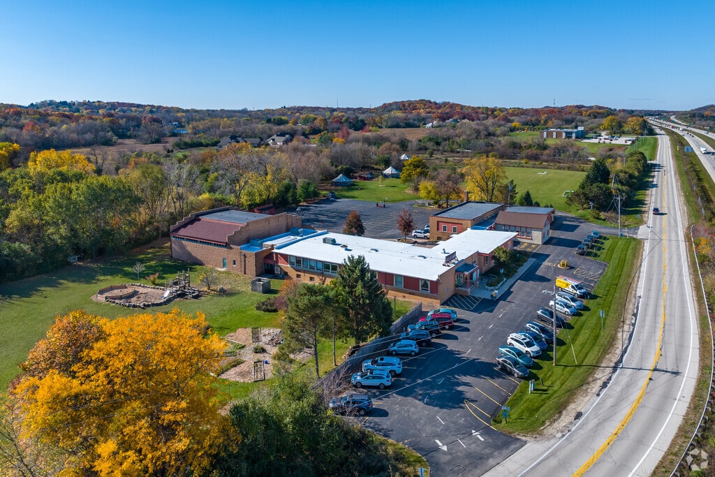 An aerial view of Prairie Hill Waldorf School.